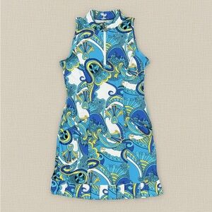 Tzu Tzu Blue and Yellow Patterned Mini Dress